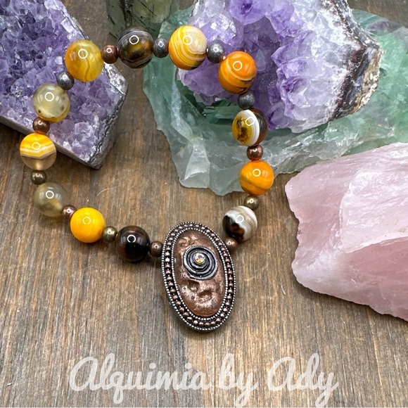 Crazy lace agate/Laguna Agate solid brass beaded bracelet/bumble bee agate - Picture 1 of 7